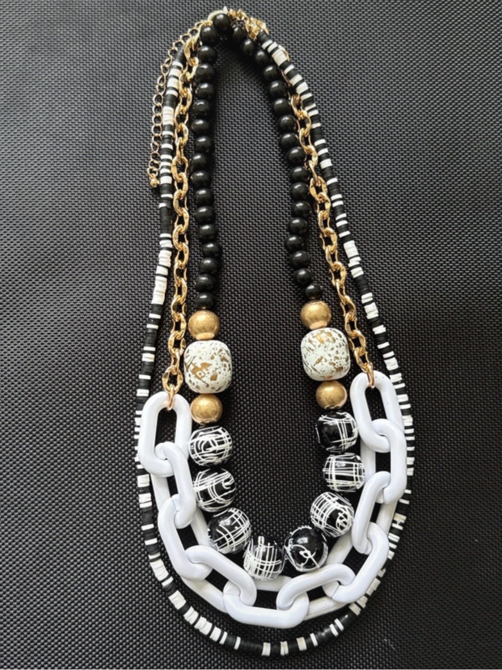 Cato Black, White & Gold Multi-Strand Beaded Necklace Set - Picture 6 of 6